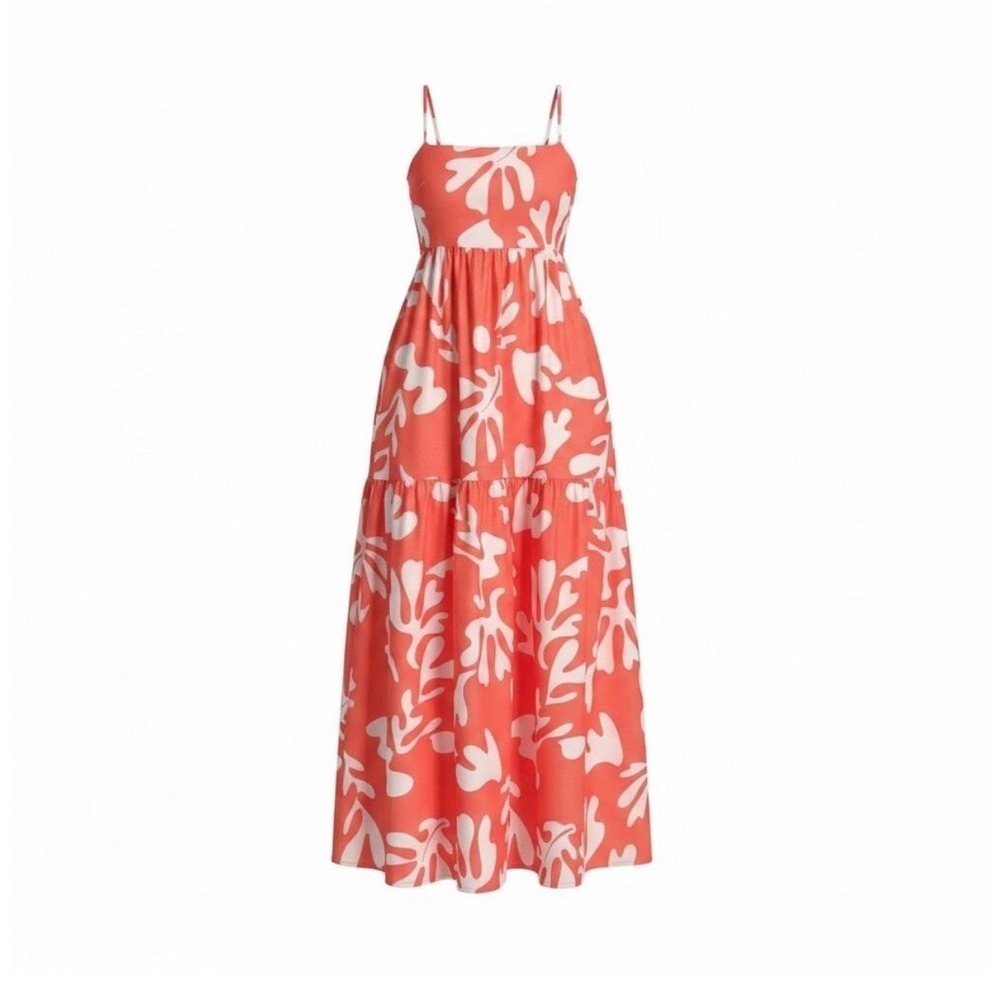 Runaway The Label Dress Womens 4 Melon White Petal & Pup Maxi Floral Tiered SW23